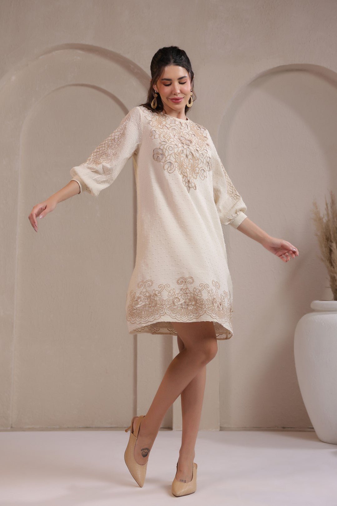 Nyaro Signature Cotton Dobby Embroidered Dress - Nyaro