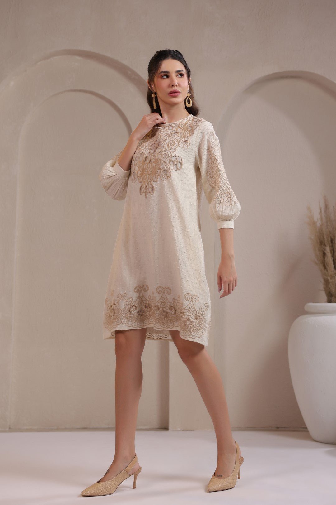 Nyaro Signature Cotton Dobby Embroidered Dress - Nyaro