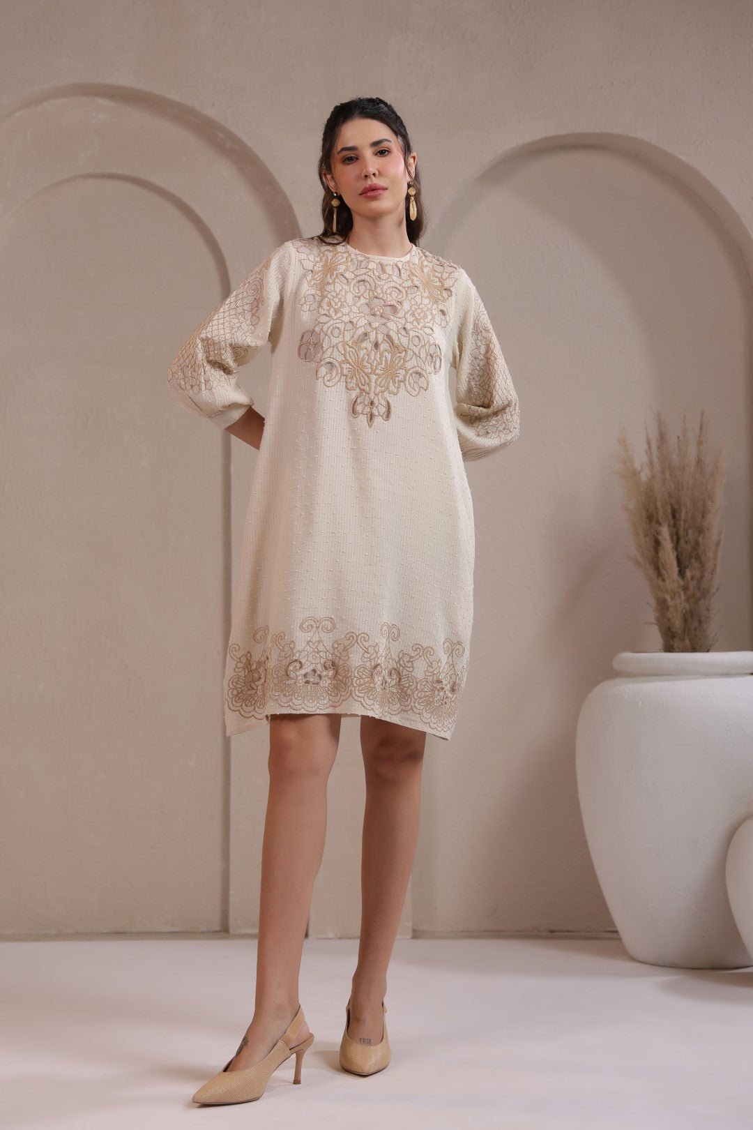 Nyaro Signature Cotton Dobby Embroidered Dress - Nyaro