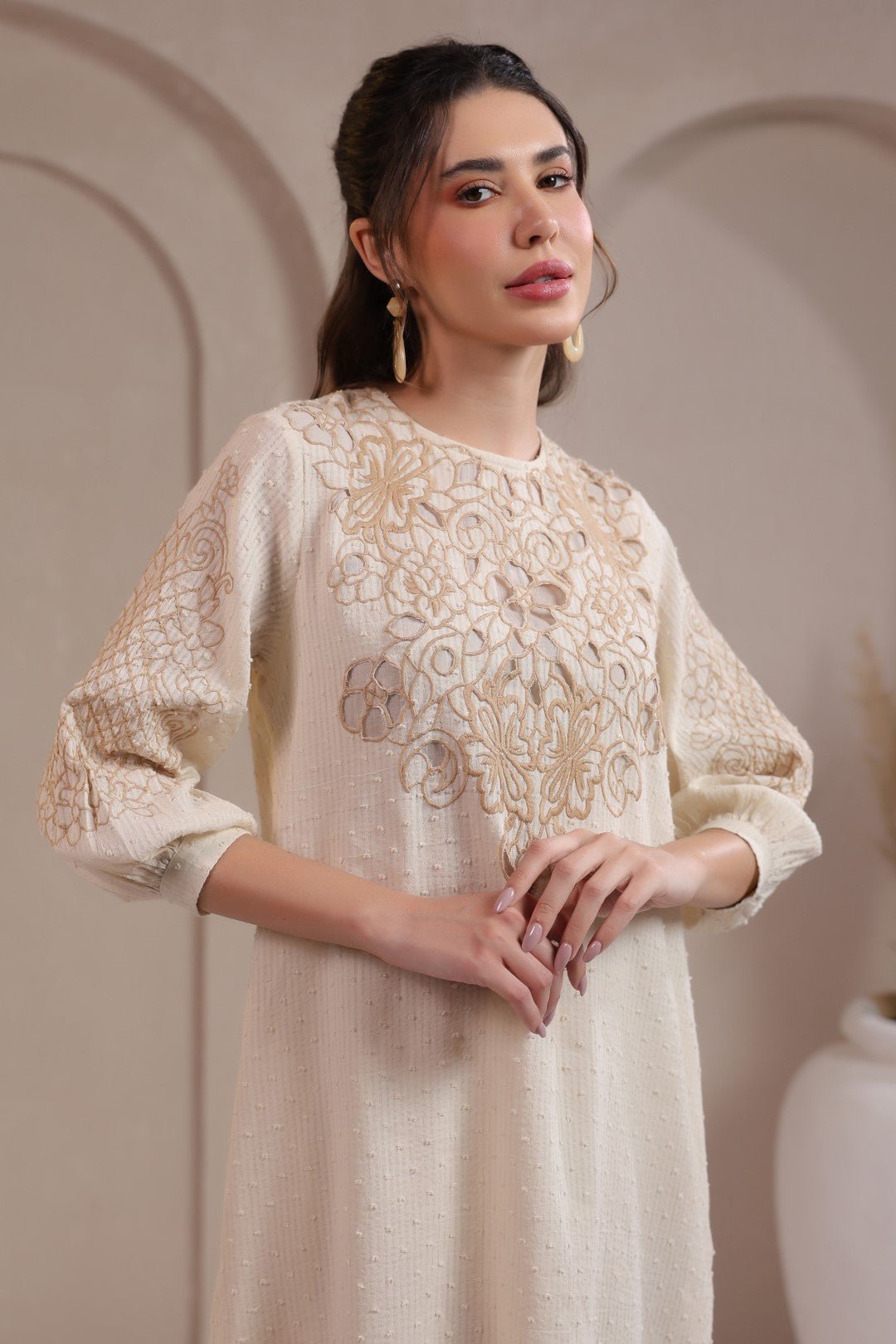 Nyaro Signature Cotton Dobby Embroidered Dress - Nyaro