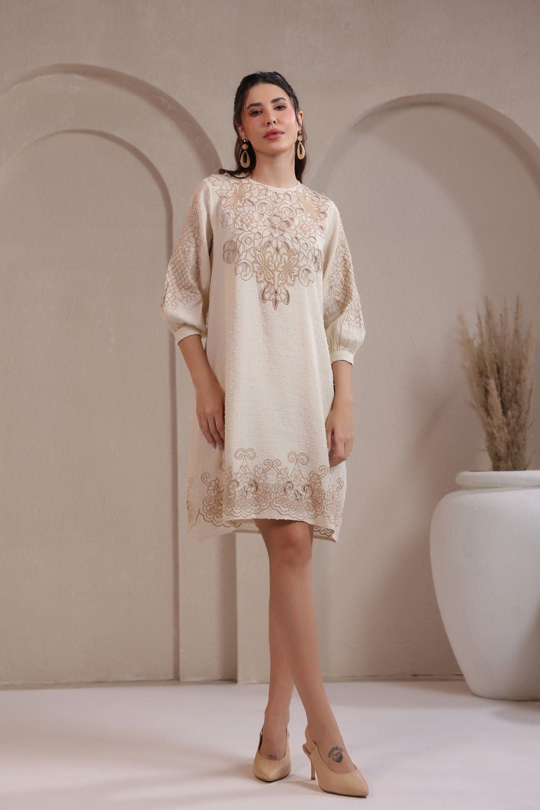 Nyaro Signature Cotton Dobby Embroidered Dress - Nyaro