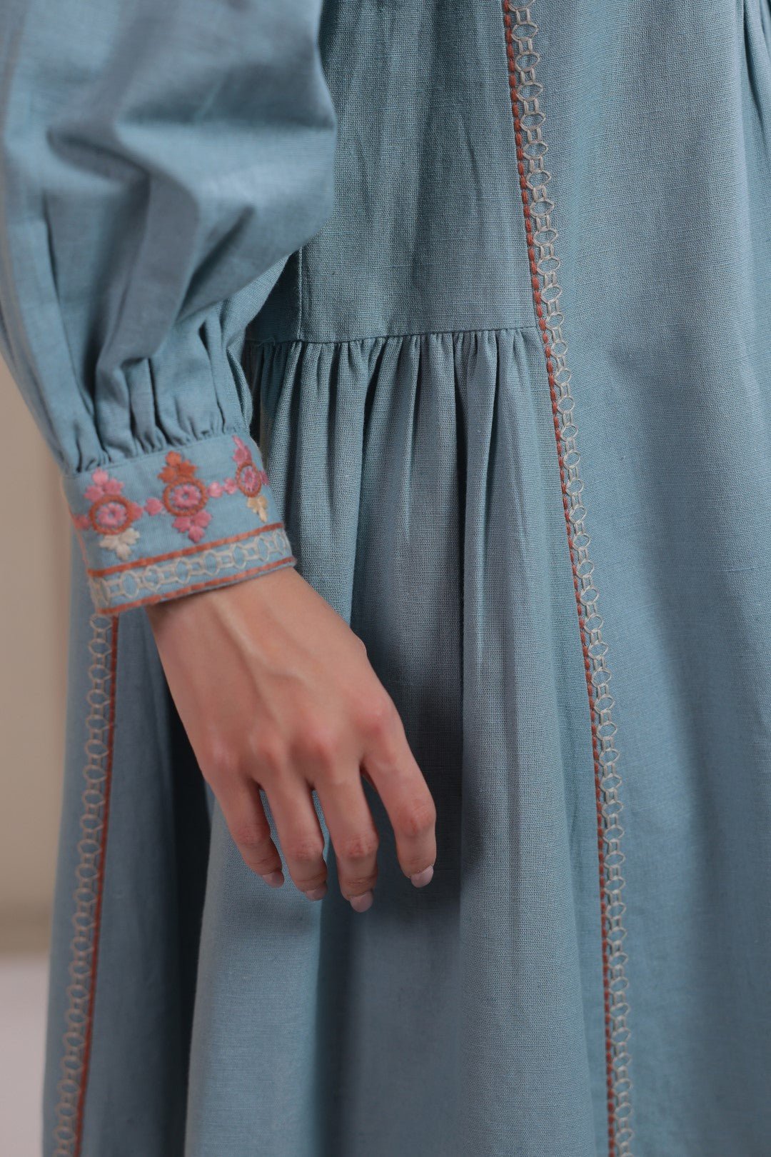 Nyaro Signature Cotton Flex Embroidered A - Line Dress – Blue - Nyaro