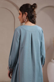 Nyaro Signature Cotton Flex Embroidered A - Line Dress – Blue - Nyaro