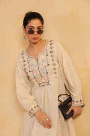 Nyaro Signature Cotton Flex Embroidered Short Dress – Beige - Nyaro