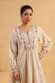 Nyaro Signature Cotton Flex Embroidered Short Dress – Beige - Nyaro