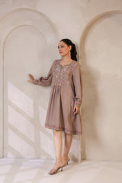 Nyaro Signature Cotton Flex Embroidered Short Dress – Mauve - Nyaro