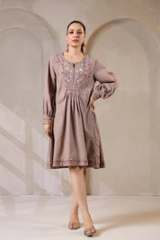 Nyaro Signature Cotton Flex Embroidered Short Dress – Mauve - Nyaro
