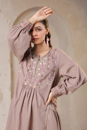 Nyaro Signature Cotton Flex Embroidered Short Dress – Mauve - Nyaro
