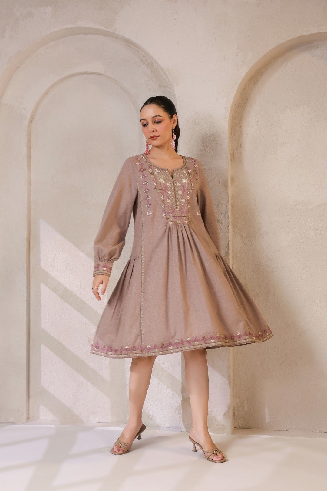 Nyaro Signature Cotton Flex Embroidered Short Dress – Mauve - Nyaro