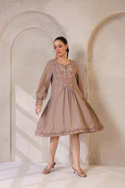 Nyaro Signature Cotton Flex Embroidered Short Dress – Mauve - Nyaro