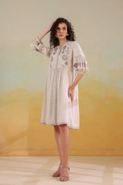 Nyaro Signature Cotton Flex Floral Embroidered Dress – Off White - Nyaro