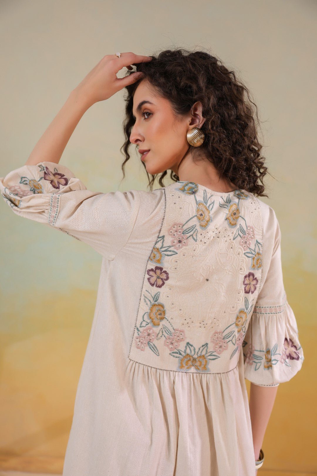 Nyaro Signature Cotton Flex Floral Embroidered Dress – Off White - Nyaro
