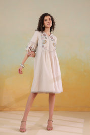 Nyaro Signature Cotton Flex Floral Embroidered Dress – Off White - Nyaro