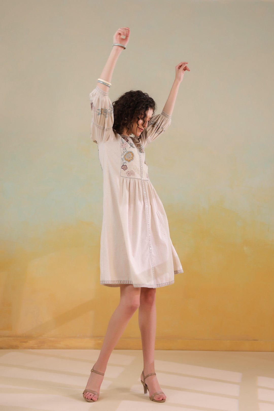 Nyaro Signature Cotton Flex Floral Embroidered Dress – Off White - Nyaro