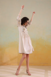 Nyaro Signature Cotton Flex Floral Embroidered Dress – Off White - Nyaro