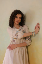 Nyaro Signature Cotton Flex Floral Embroidered Dress – Off White - Nyaro