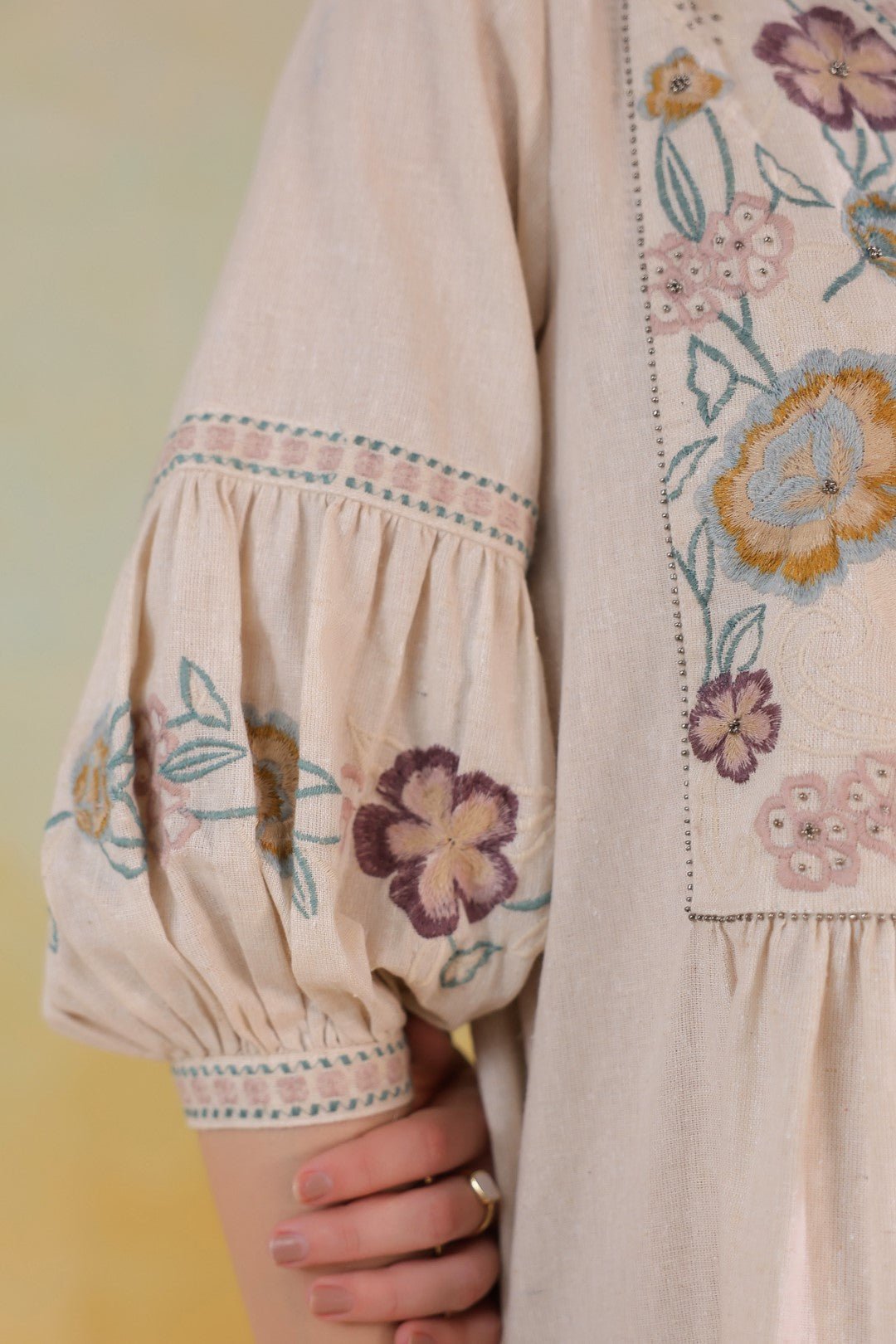 Nyaro Signature Cotton Flex Floral Embroidered Dress – Off White - Nyaro