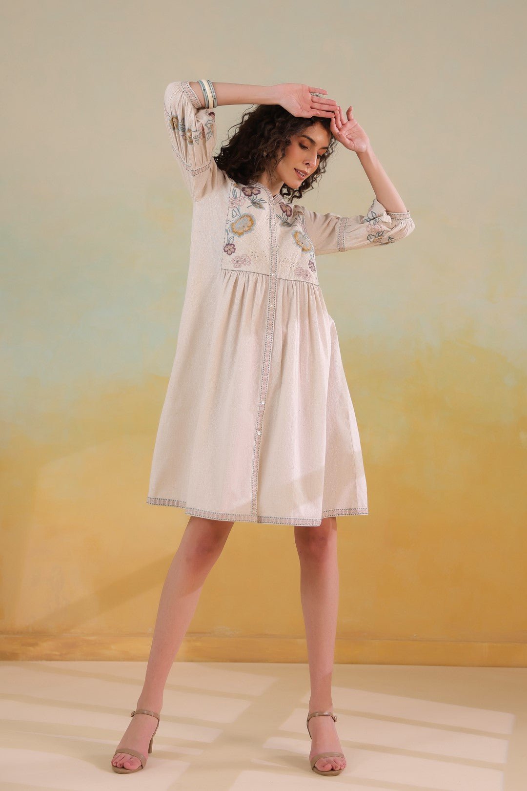 Nyaro Signature Cotton Flex Floral Embroidered Dress – Off White - Nyaro