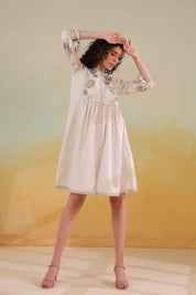 Nyaro Signature Cotton Flex Floral Embroidered Dress – Off White - Nyaro