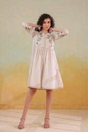 Nyaro Signature Cotton Flex Floral Embroidered Dress – Off White - Nyaro