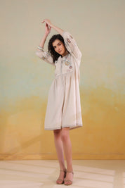 Nyaro Signature Cotton Flex Floral Embroidered Dress – Off White - Nyaro