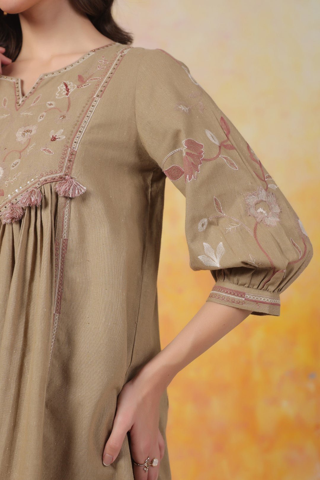 Nyaro Signature Cotton Flex Yoke Embroidered Dress – Olive - Nyaro