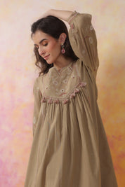 Nyaro Signature Cotton Flex Yoke Embroidered Dress – Olive - Nyaro