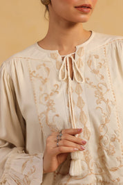 Nyaro Signature Cream Moss Crepe Dress - Nyaro