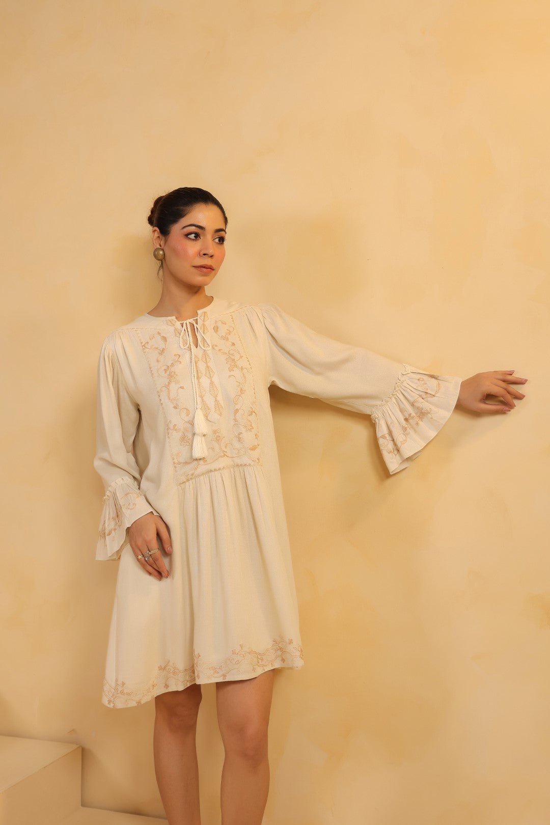 Nyaro Signature Cream Moss Crepe Dress - Nyaro