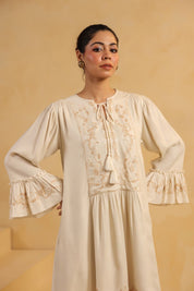 Nyaro Signature Cream Moss Crepe Dress - Nyaro