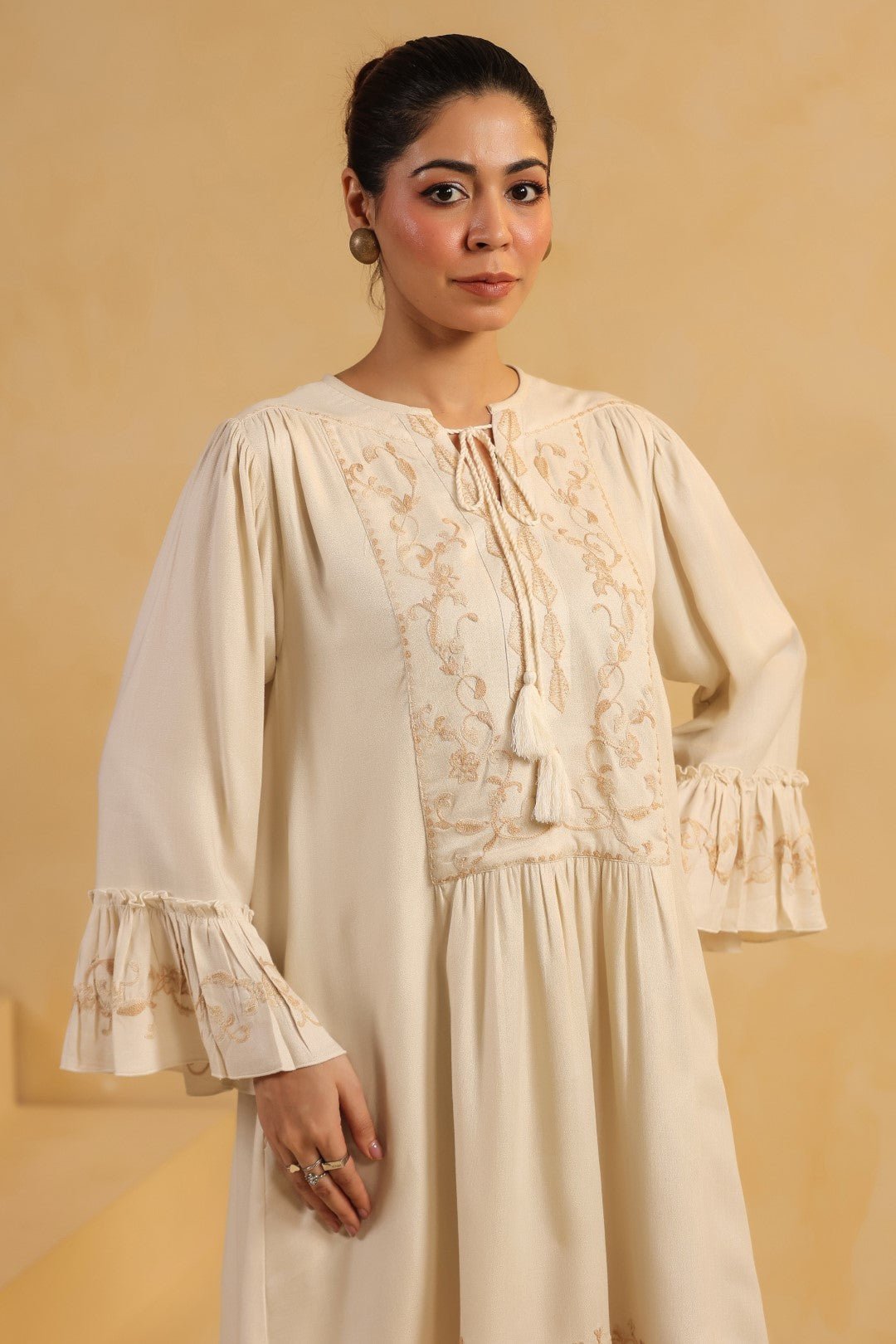 Nyaro Signature Cream Moss Crepe Dress - Nyaro