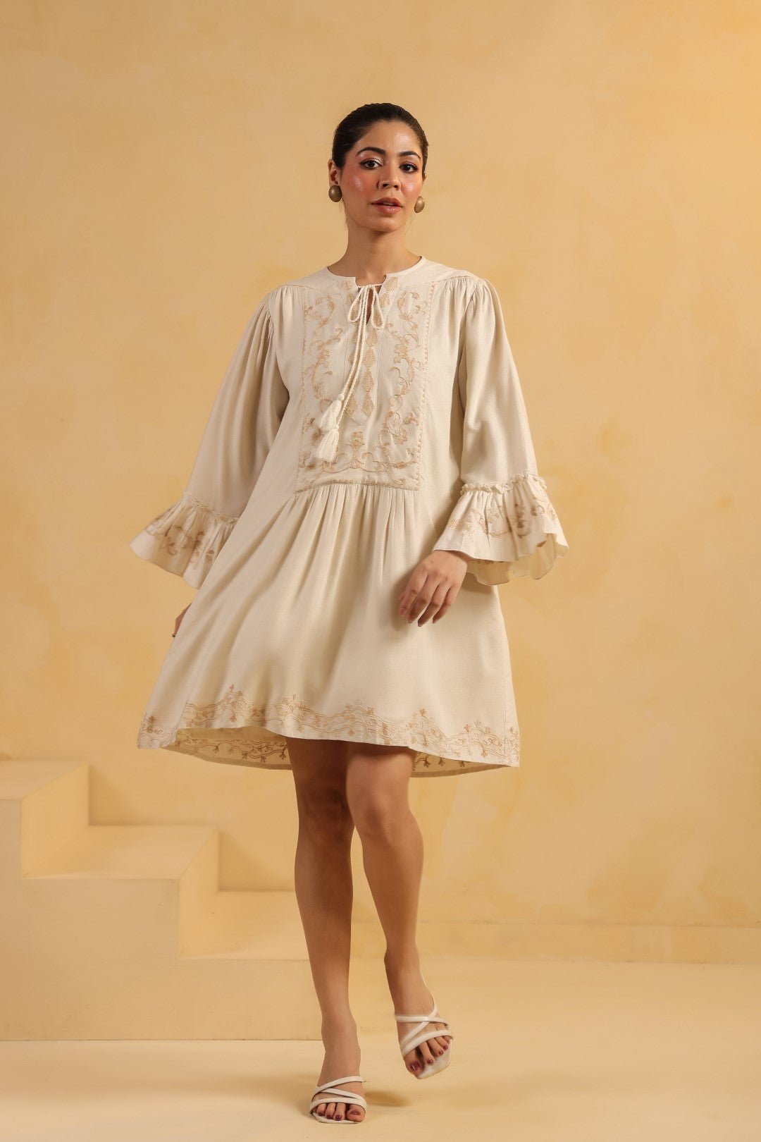 Nyaro Signature Cream Moss Crepe Dress - Nyaro