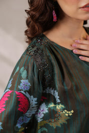 Nyaro Signature Dark Green Floral Co - ord Set in Viscose Santoon - Nyaro