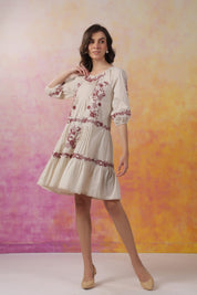 Nyaro Signature Ivory Cotton Flex Embroidered Tiered Dress - Nyaro