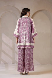 Nyaro Signature Mauve Printed Co - ord Set in Viscose Santoon - Nyaro