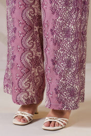 Nyaro Signature Mauve Printed Co - ord Set in Viscose Santoon - Nyaro