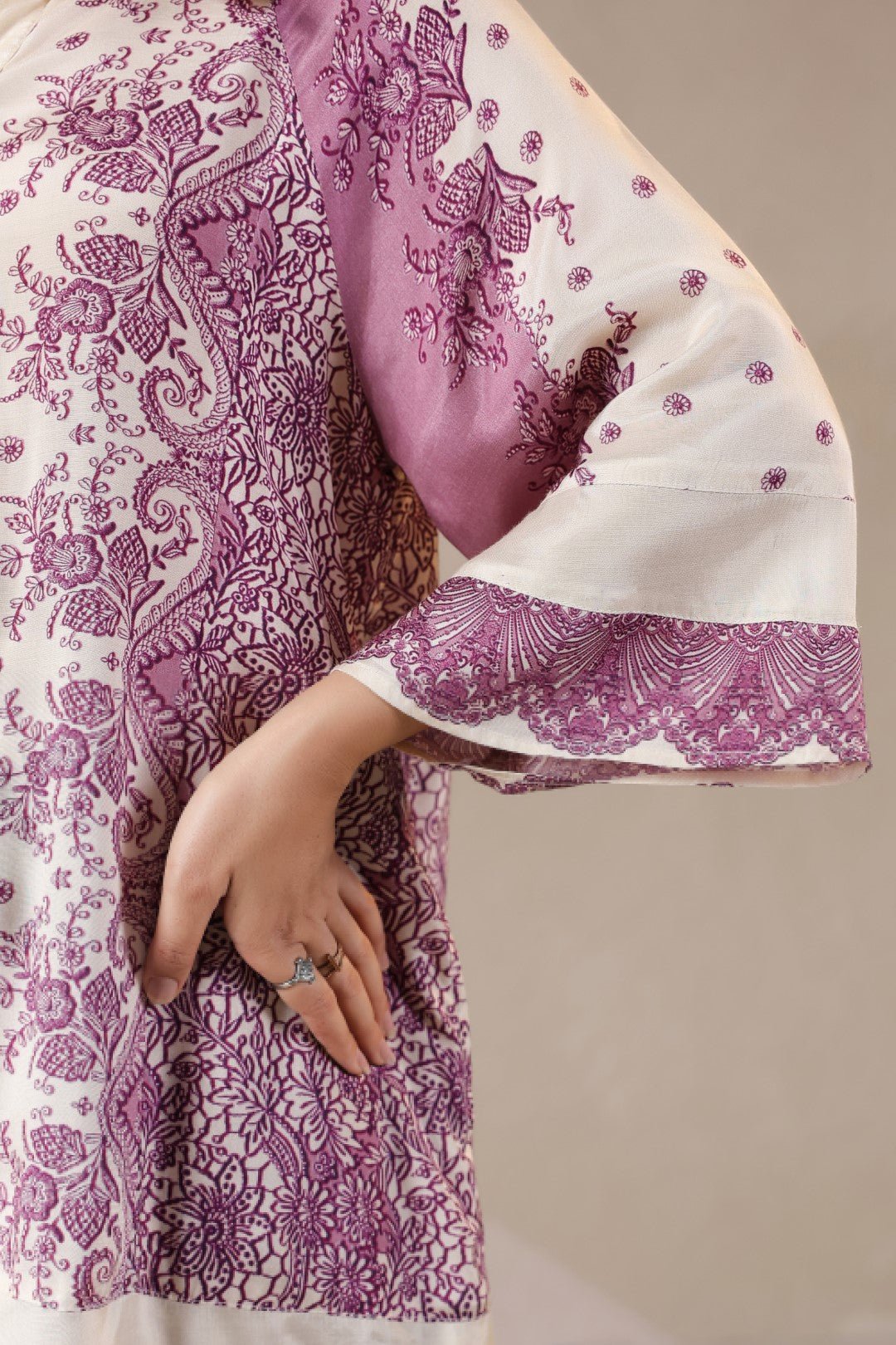 Nyaro Signature Mauve Printed Co - ord Set in Viscose Santoon - Nyaro