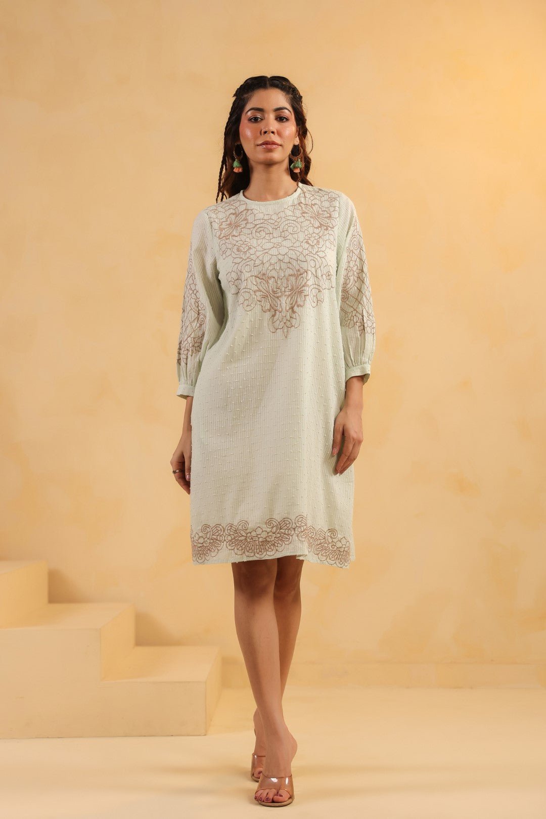 Nyaro Signature Mint Cotton Dobby Dress - Nyaro