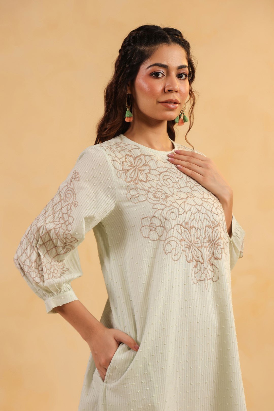 Nyaro Signature Mint Cotton Dobby Dress - Nyaro