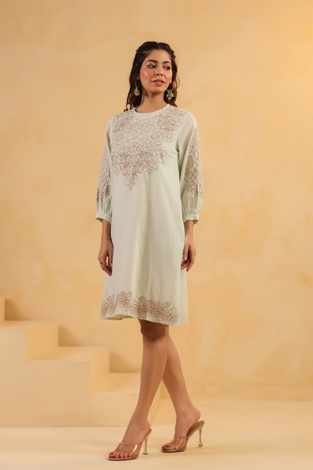 Nyaro Signature Mint Cotton Dobby Dress - Nyaro