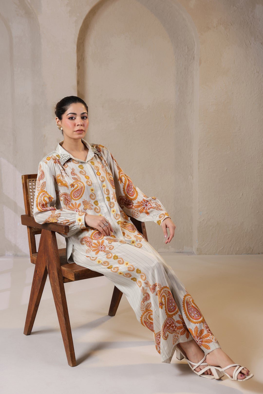 Nyaro Signature Paisley Print Ivory Co - ord Set - Nyaro