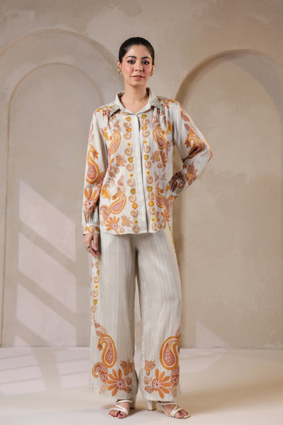 Nyaro Signature Paisley Print Ivory Co - ord Set - Nyaro