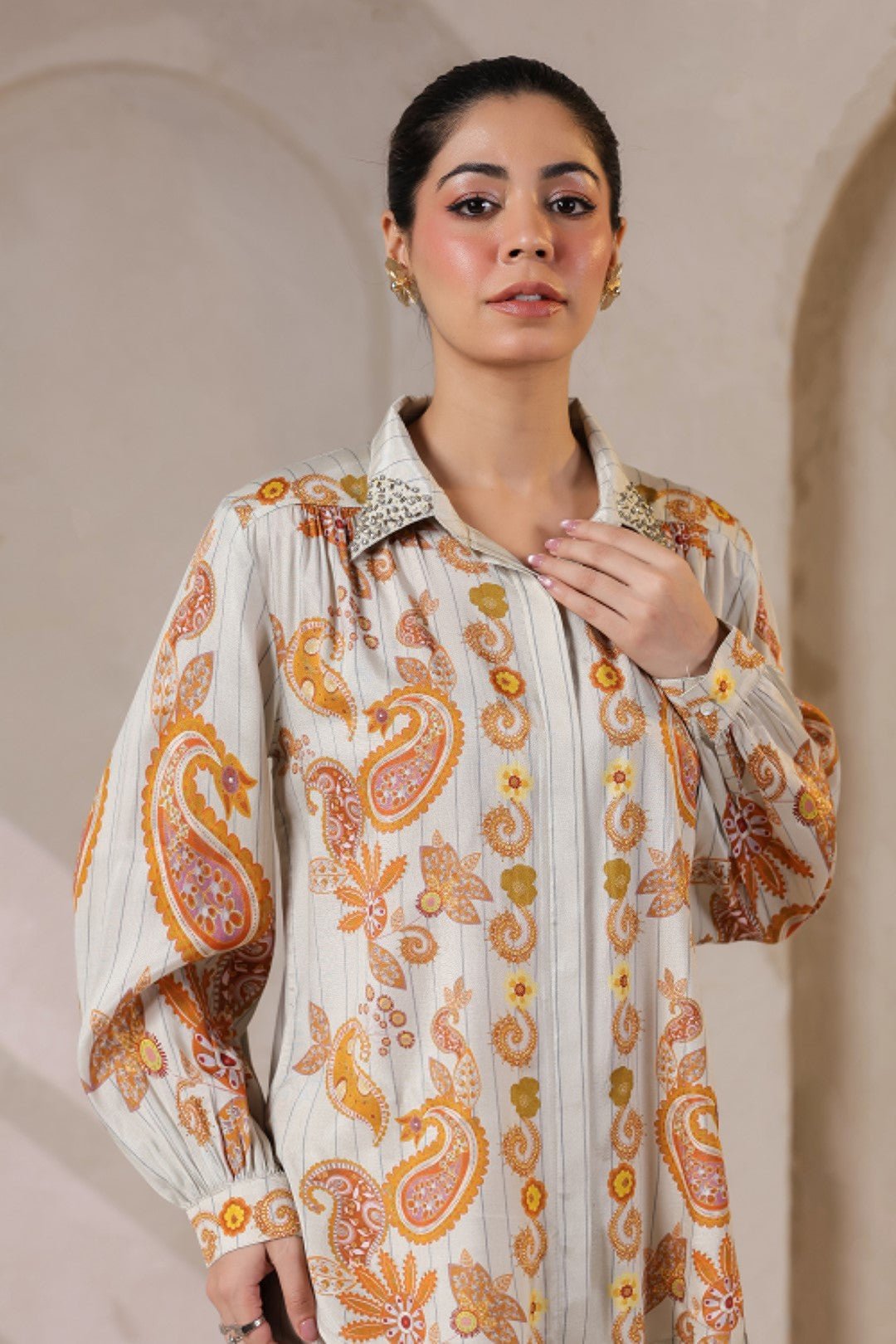 Nyaro Signature Paisley Print Ivory Co - ord Set - Nyaro