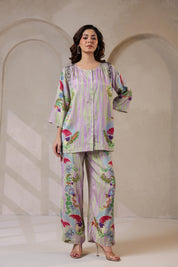 Nyaro Signature Pastel Floral Co - ord Set in Viscose Santoon - Nyaro