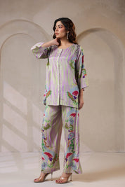 Nyaro Signature Pastel Floral Co - ord Set in Viscose Santoon - Nyaro