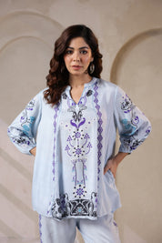 Nyaro Signature Powder Blue Printed Co - ord Set in Viscose Santoon - Nyaro