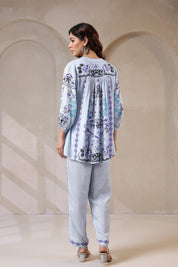 Nyaro Signature Powder Blue Printed Co - ord Set in Viscose Santoon - Nyaro