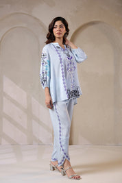 Nyaro Signature Powder Blue Printed Co - ord Set in Viscose Santoon - Nyaro