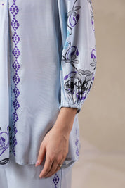 Nyaro Signature Powder Blue Printed Co - ord Set in Viscose Santoon - Nyaro