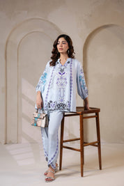 Nyaro Signature Powder Blue Printed Co - ord Set in Viscose Santoon - Nyaro